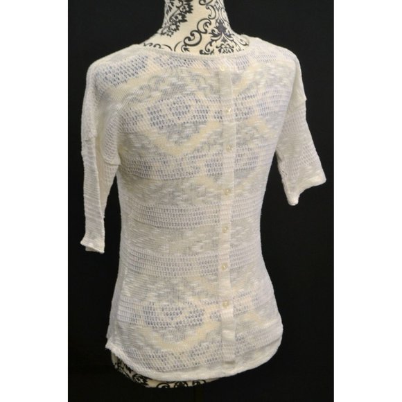 PINK ROSE‎ Women's Short Sleeve Lacey Polyester / Cotton Blend Top SIZE XS Ivory - Picture 5 of 6